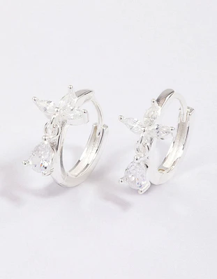 Sterling Silver Trio Marquise Huggie Pear Earrings