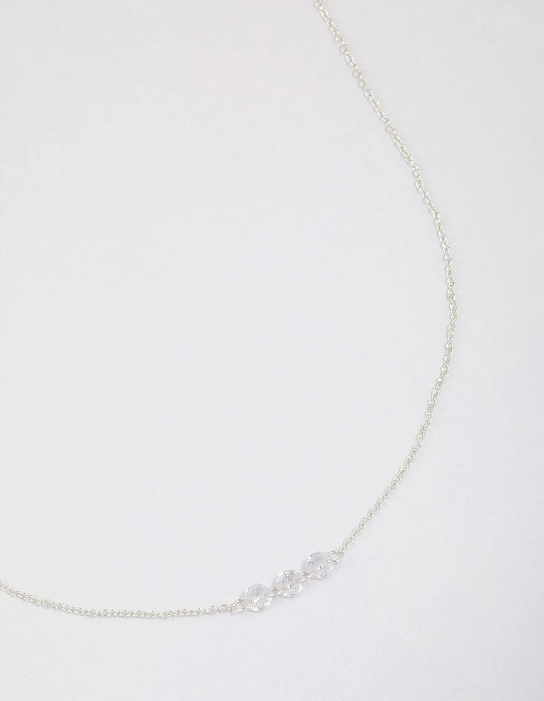 Sterling Silver Trio Round Cubic Zirconia Necklace