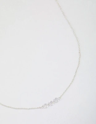 Sterling Silver Trio Round Cubic Zirconia Necklace