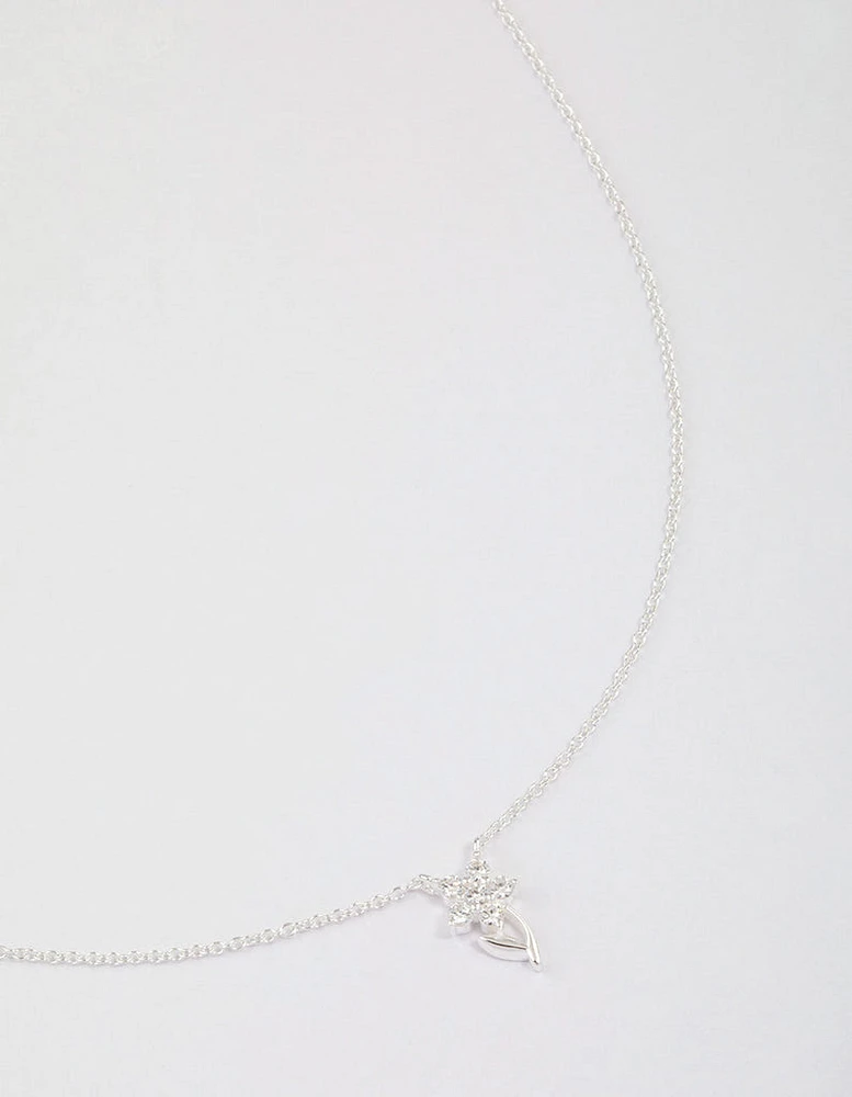 Sterling Silver Cubic Zirconia Stem Necklace