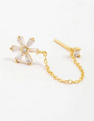 Gold Plated Sterling Silver Flower Chain Stud Earring