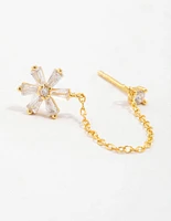 Gold Plated Sterling Silver Flower Chain Stud Earrings