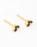 Gold Plated Sterling Silver Triangular Round Cubic Zirconia Stud Earrings