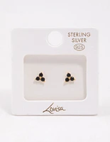 Gold Plated Sterling Silver Triangular Round Cubic Zirconia Stud Earrings