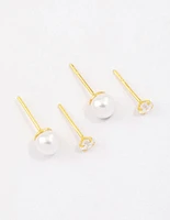 Gold Plated Sterling Silver Pearl & Cubic Zirconia Stud Earring Pack