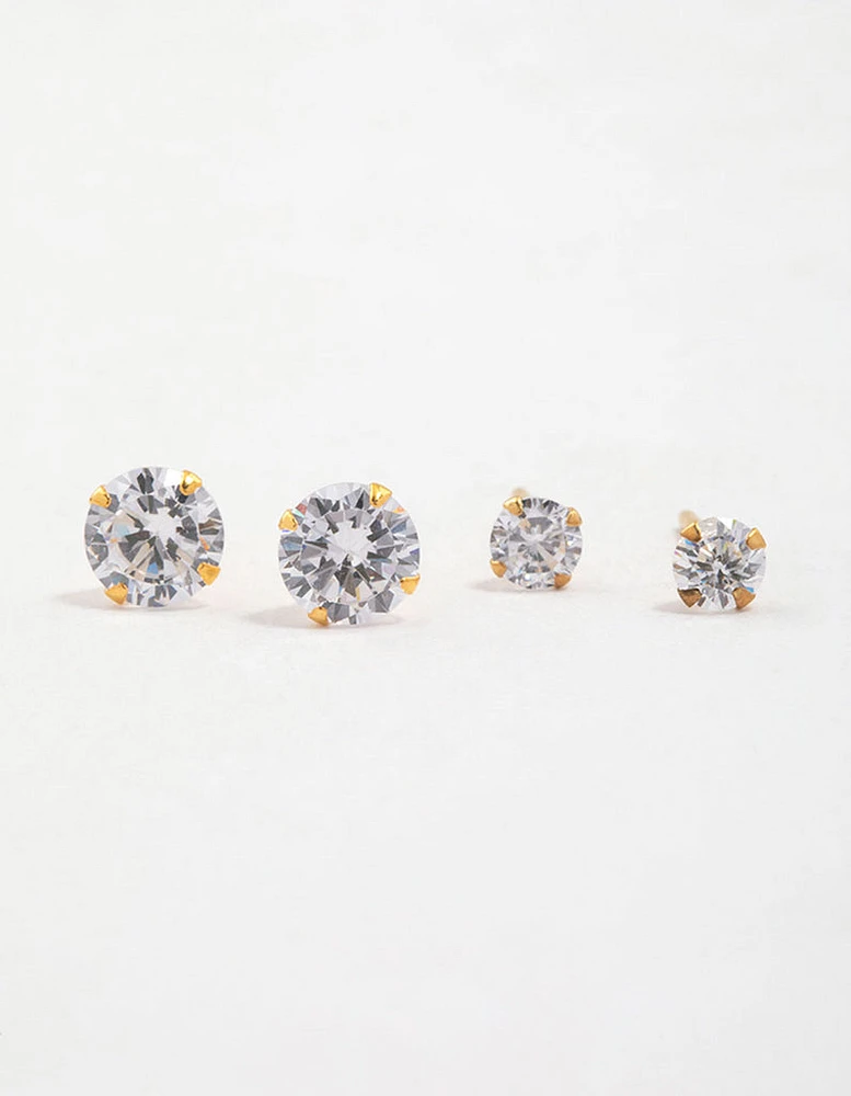 Gold Plated Sterling Silver Cubic Zirconia Stud Pack