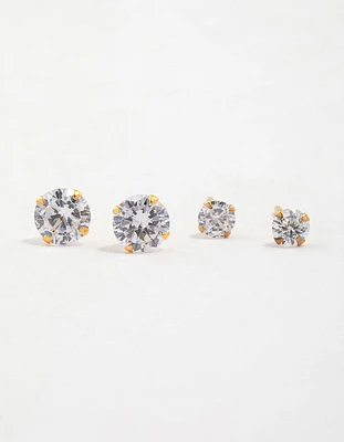 Gold Plated Sterling Silver Cubic Zirconia Stud Pack