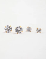 Gold Plated Sterling Silver Cubic Zirconia Stud Pack