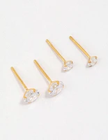 Gold Plated Sterling Silver Cubic Zirconia Stud Pack