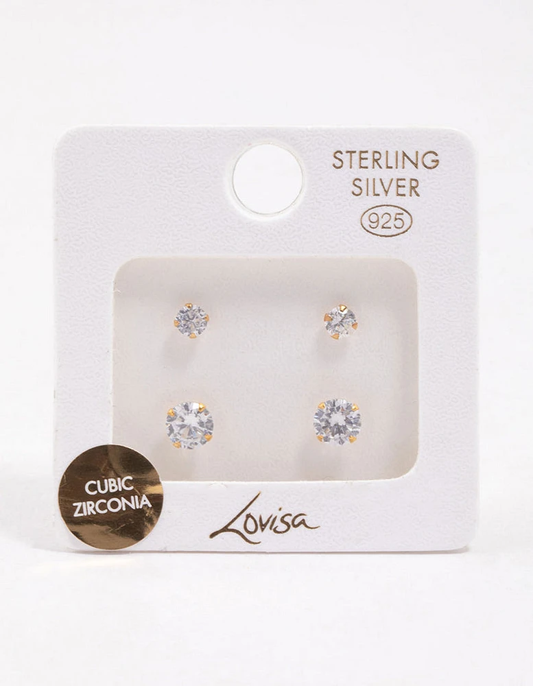 Gold Plated Sterling Silver Cubic Zirconia Stud Pack