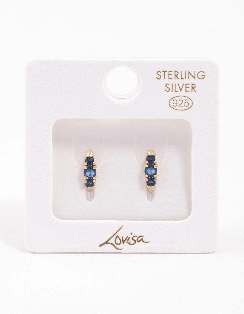 Gold Plated Sterling Silver Round Cubic Zirconia Huggie Earrings