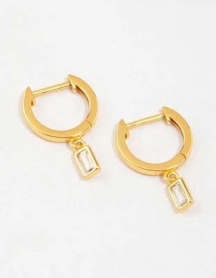 Gold Plated Sterling Silver Cubic Zirconia Baguette Drop Earrings