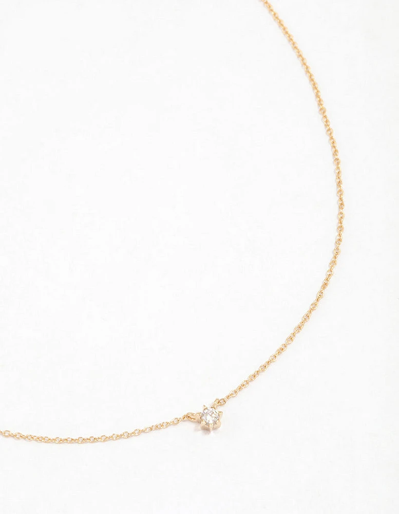 Gold Plated Sterling Silver Round Cubic Zirconia Dainty Necklace