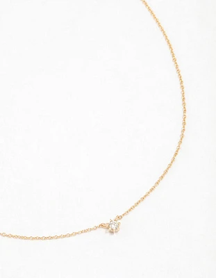 Gold Plated Sterling Silver Round Cubic Zirconia Dainty Necklace