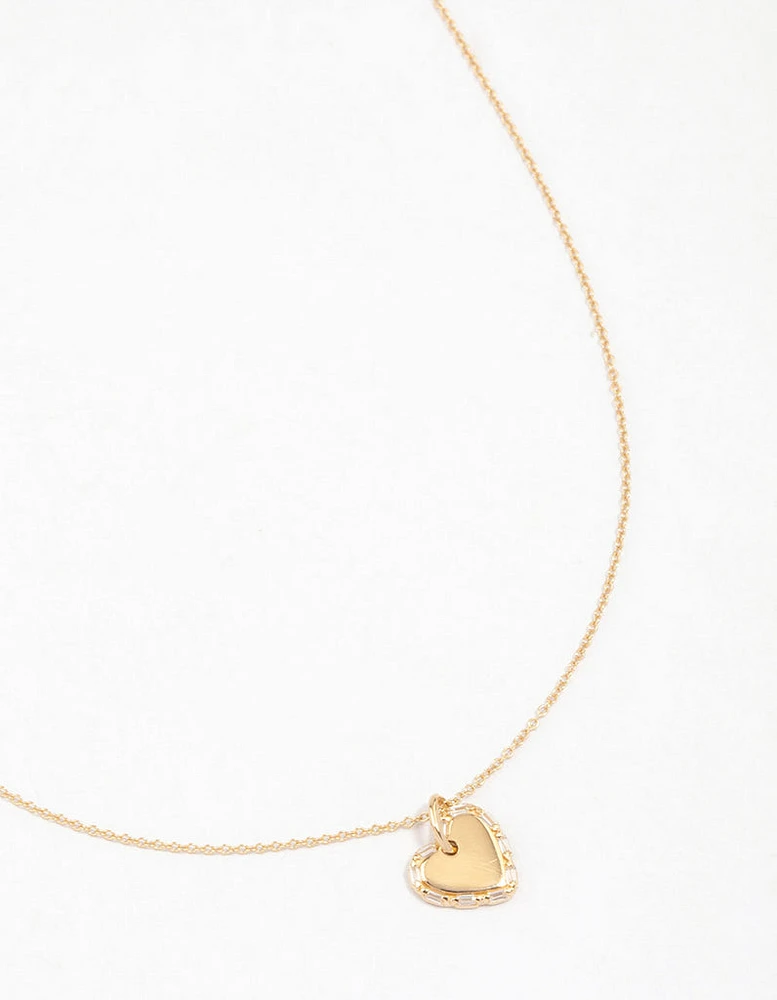 Gold Plated Sterling Silver Baguette Heart Necklace
