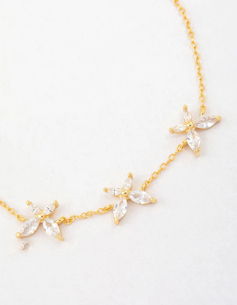 Gold Plated Sterling Silver Triangular Cubic Zirconia Butterfly Bracelet