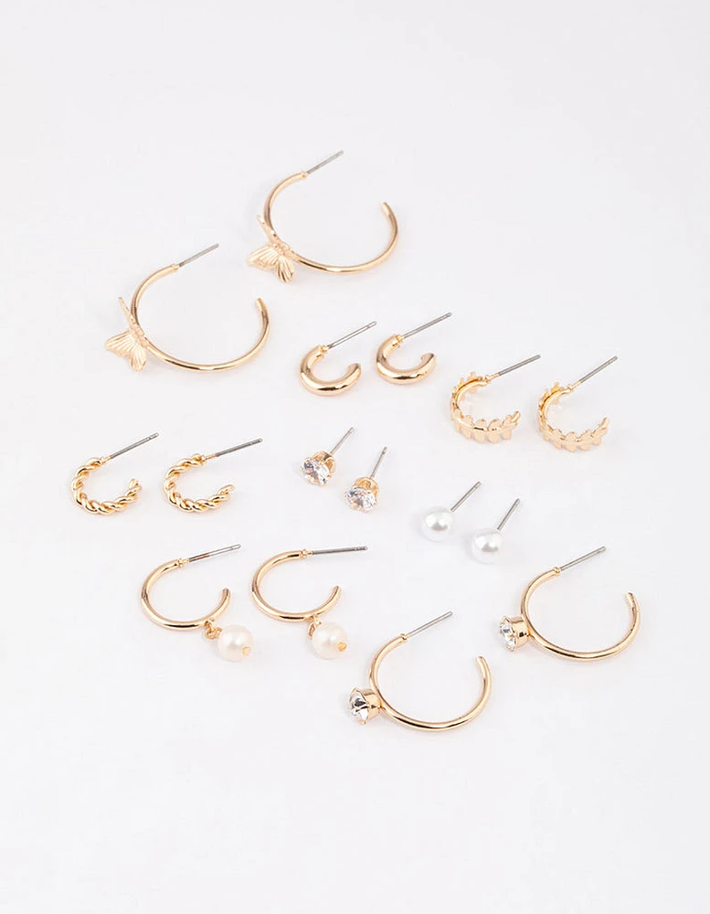 Gold Diamante & Pearl Butterfly Earrings 8-Pack