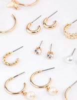 Gold Diamante & Pearl Butterfly Earrings 8-Pack
