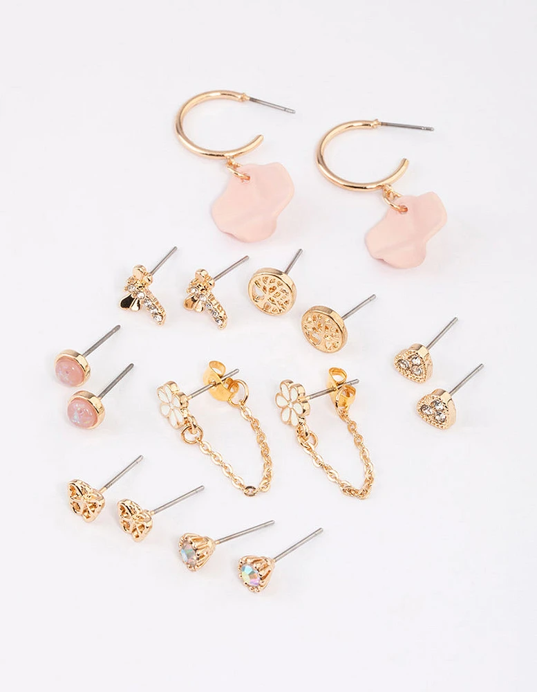 Gold Floral Petal Bug Earrings 8-Pack