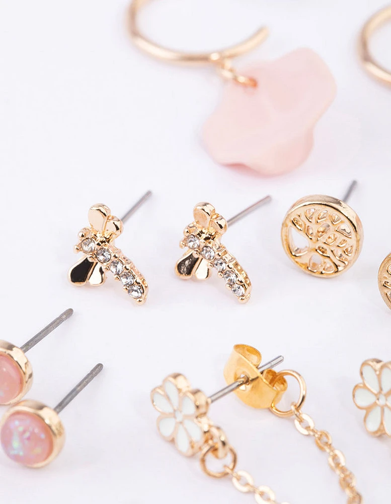 Gold Floral Petal Bug Earrings 8-Pack