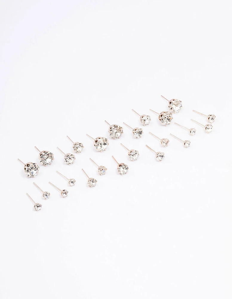 Rose Gold Classic Diamante Graduating Earring 12-Pack