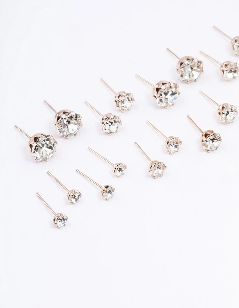 Rose Gold Classic Diamante Graduating Earring 12-Pack