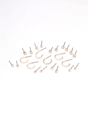 Rose Gold Diamante Stud & Hoop Earring 12-Pack