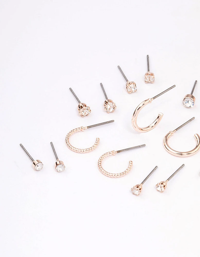 Rose Gold Diamante Stud & Hoop Earring 12-Pack