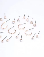 Rose Gold Diamante Stud & Hoop Earring 12-Pack