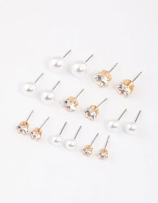 Gold Graduating Diamante & Pearl Earrings 8-Pack