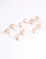 Rose Gold Mixed Fan & Pearl Drop Earrings 5-Pack