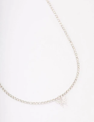 Silver Cup Chain Diamante Butterfly Necklace