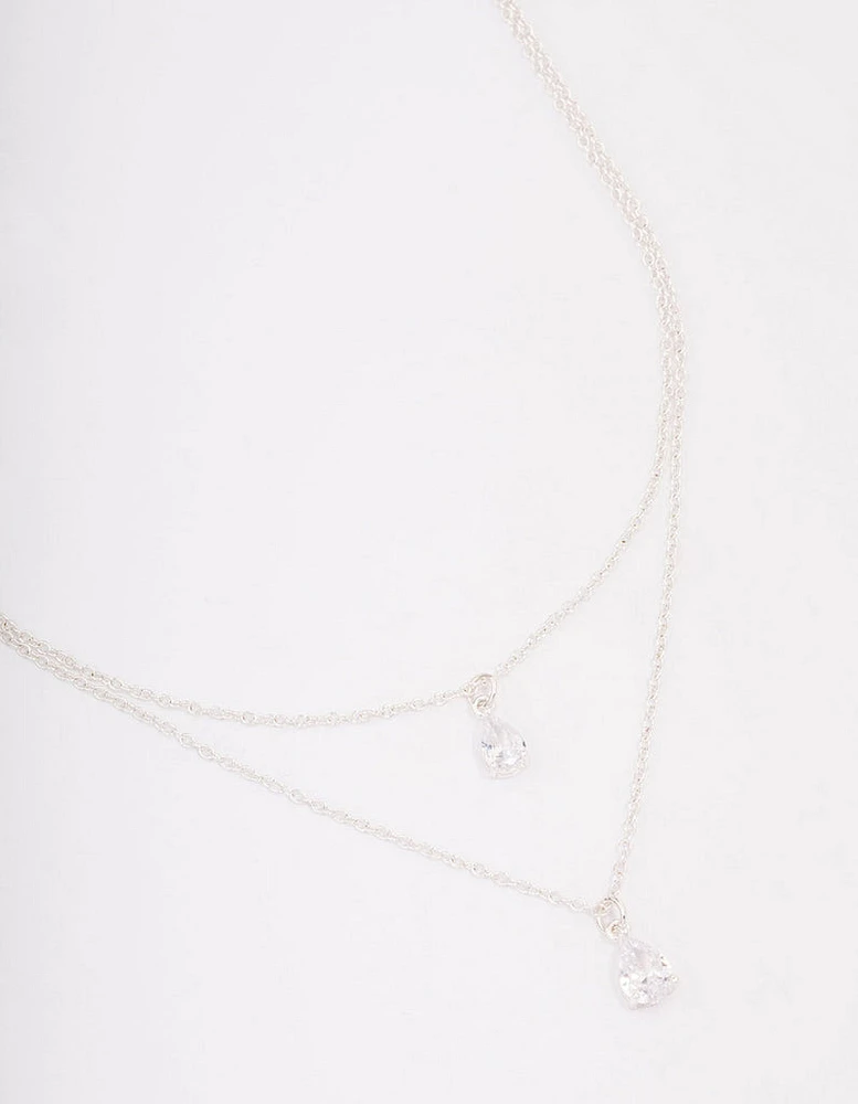 Silver Layered Dainty Diamante Short Necklace