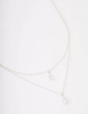 Silver Layered Dainty Diamante Short Necklace