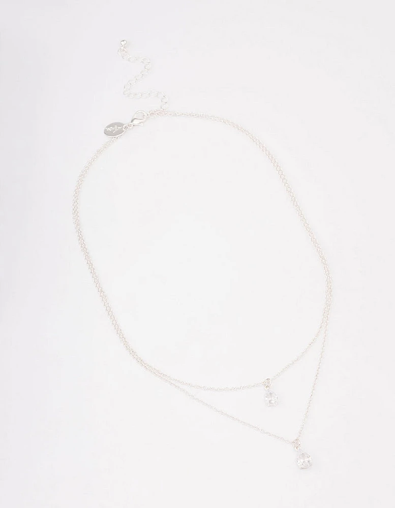 Silver Layered Dainty Diamante Short Necklace