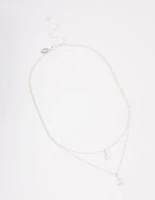 Silver Layered Dainty Diamante Short Necklace