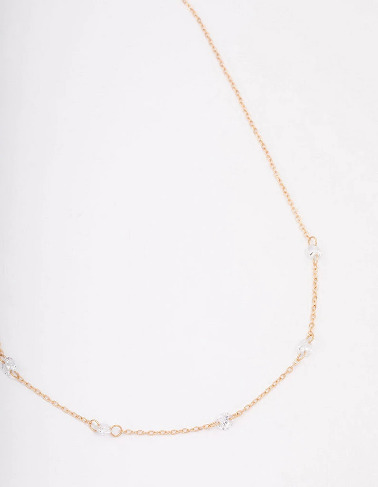 Gold Diamante Stone Chain Necklace