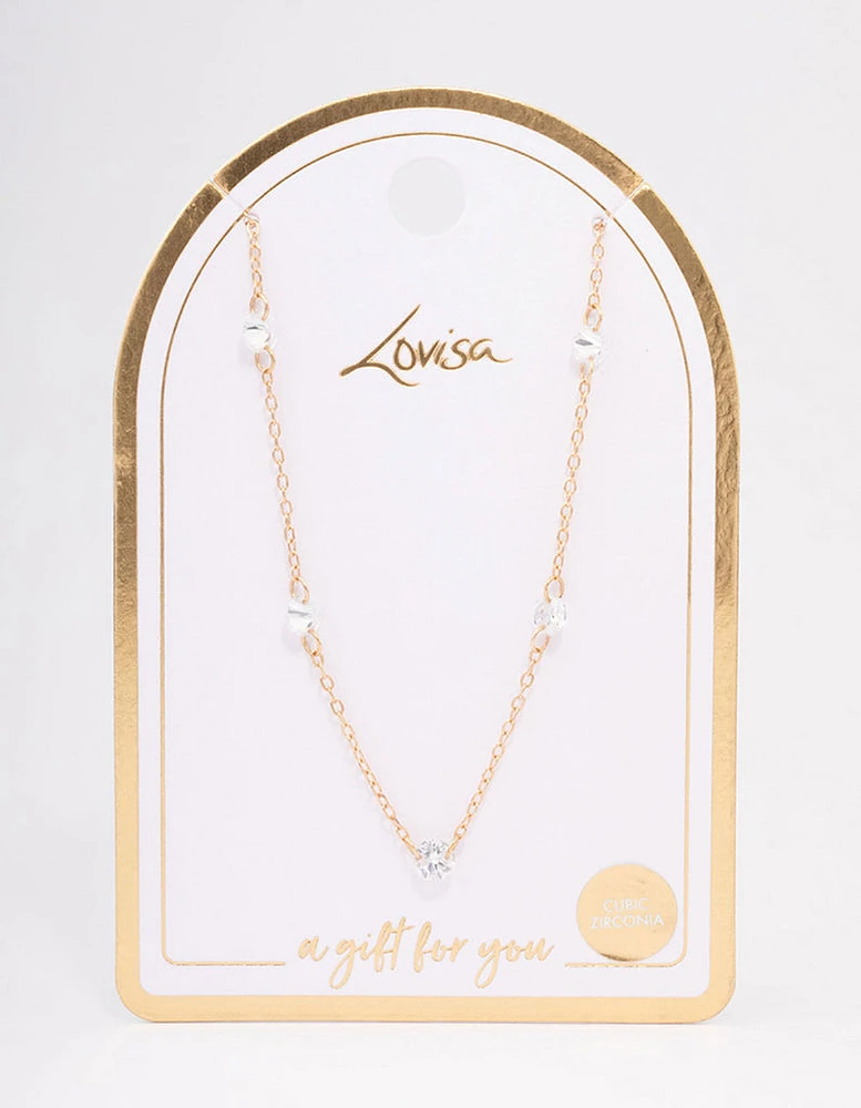 Gold Diamante Stone Chain Necklace