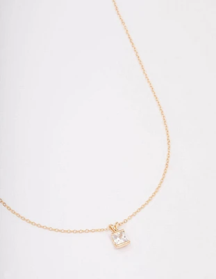 Gold Square Diamante Stone Short Necklace