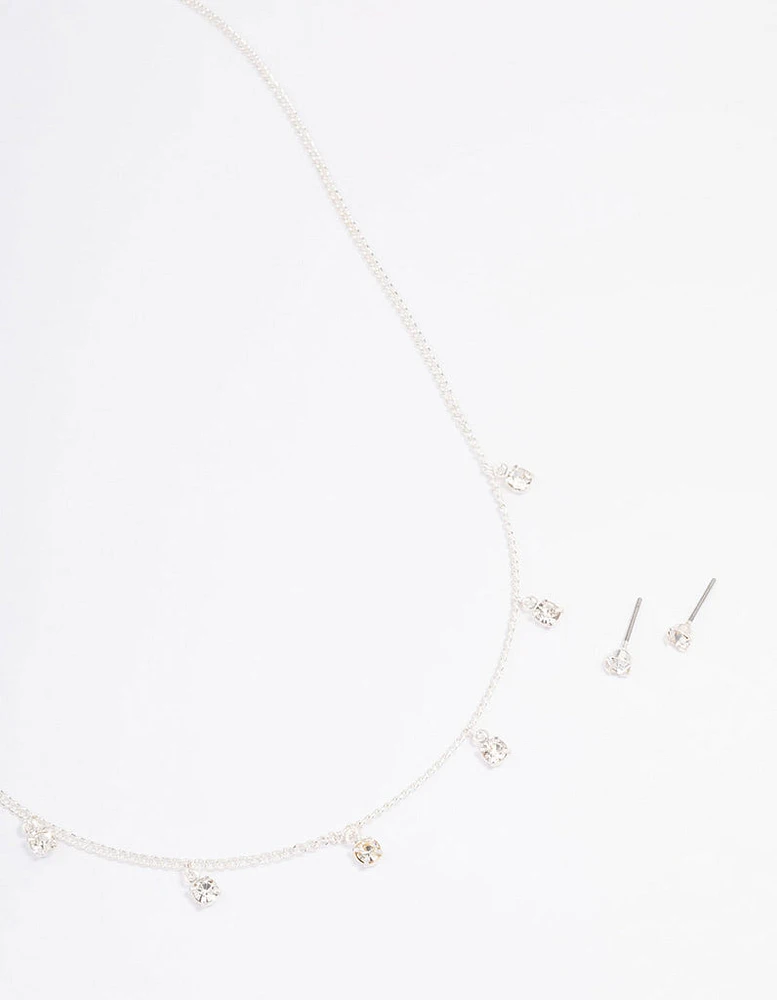 Silver Diamante Droplet Jewellery Set