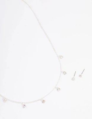 Silver Diamante Droplet Jewellery Set