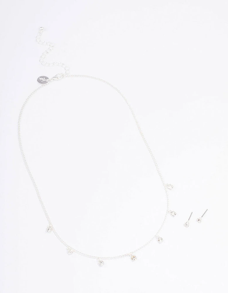 Silver Diamante Droplet Jewellery Set