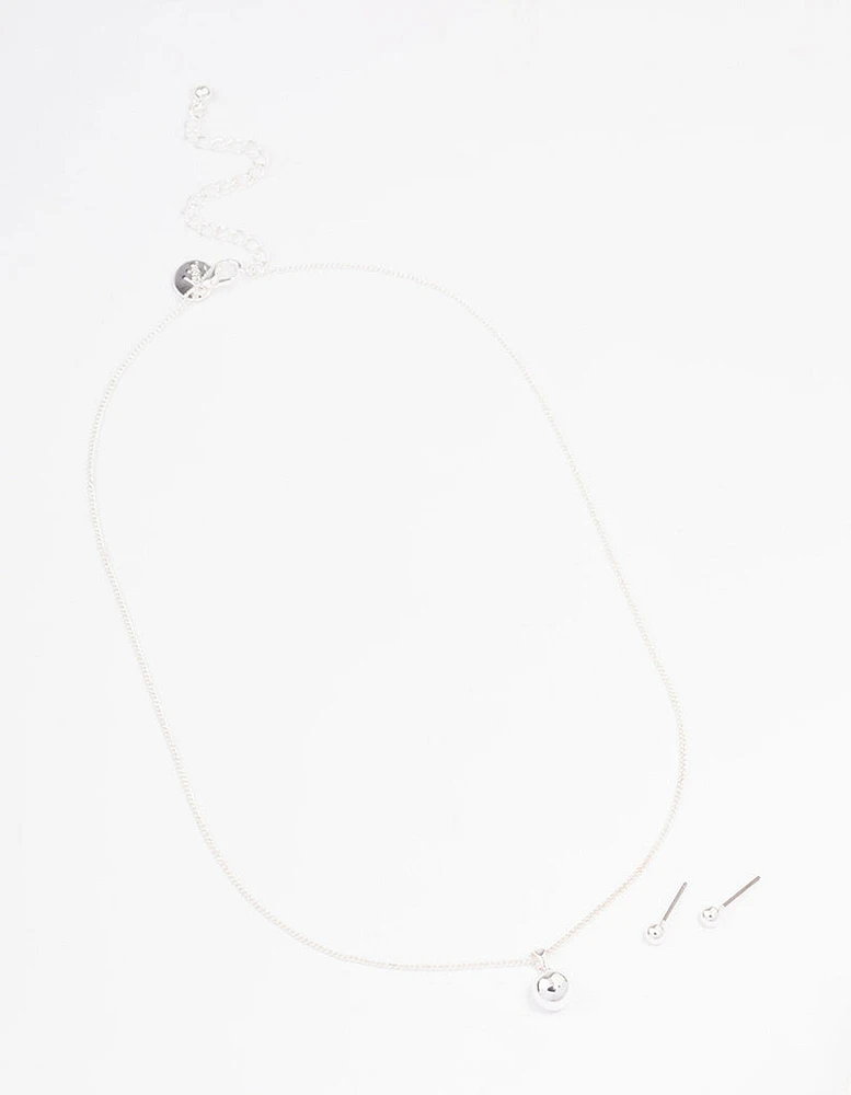 Silver Plain Ball Jewellery Set