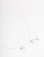 Silver Diamante Butterfly Jewellery Set