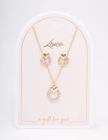 Gold Diamante Circle Heart Jewellery Set