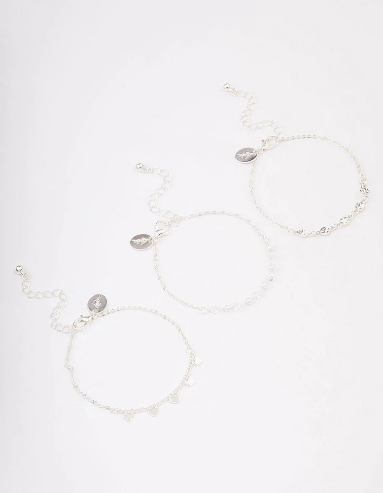 Silver Disc Pearl & Heart Bracelet Pack