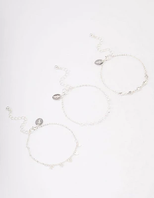 Silver Disc Pearl & Heart Bracelet Pack