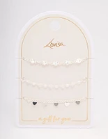 Silver Disc Pearl & Heart Bracelet Pack