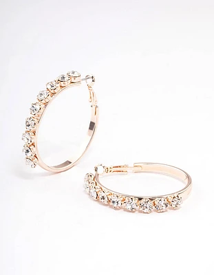 Rose Gold Diamante Round Medium Hoop Earrings