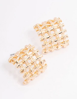 Gold Sequined Weaved Hoop Earrings